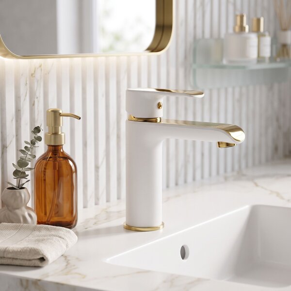 Bathroom faucet REA Bloom White Gold Low