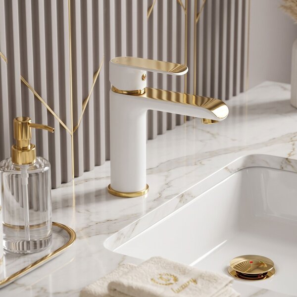 Bathroom faucet REA Bloom White Gold Low