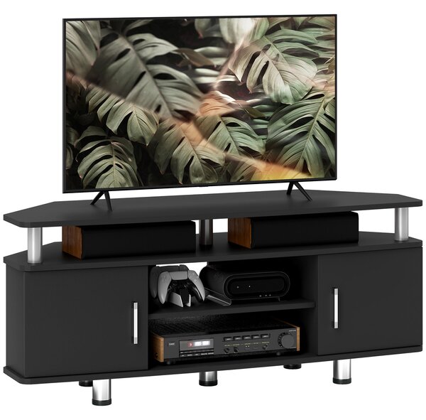 HOMCOM TV Unit Cabinet for TVs up to 55 Inch, Entertainment Center with 2 Storage Shelves and Cupboards, for Living Room, Black Aosom UK