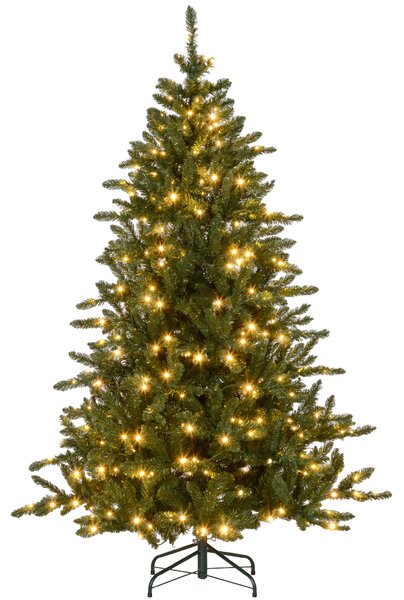 HOMCOM 6ft Prelit Artificial Christmas Tree with Warm White LED Light and 872 Tips, Metal Base, Hinged Xmas Tree, Green