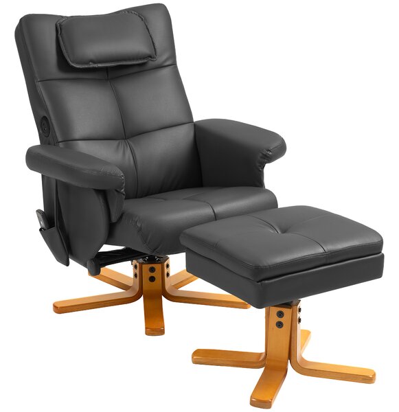 HOMCOM Faux Leather Massage Recliner Chair, with Storage Ottoman - Black Aosom UK