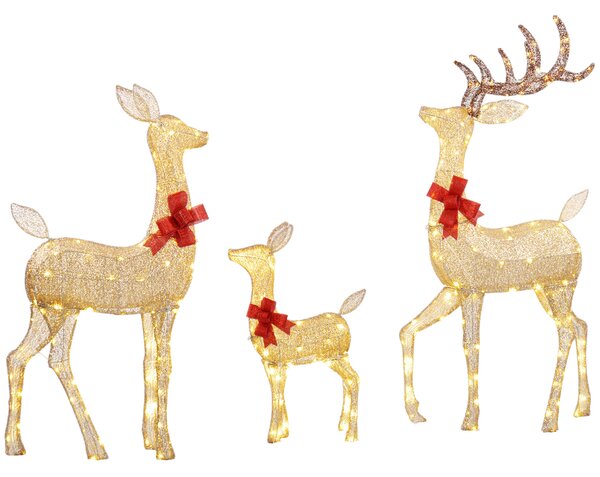 Outsunny Lighted Reindeer Christmas Decorations Outdoor, 3-Piece Light Up Deer Family Set of 3 with 283 LED Lights for Indoor, Lawn, Garden, Gold Tone Aosom UK