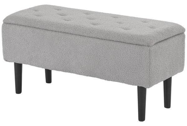 HOMCOM 15" Modern Ottoman Storage Box with Wooden Legs, 47L Storage Ottoman Holds up to 120KG, for Living Room, Bedroom, Grey