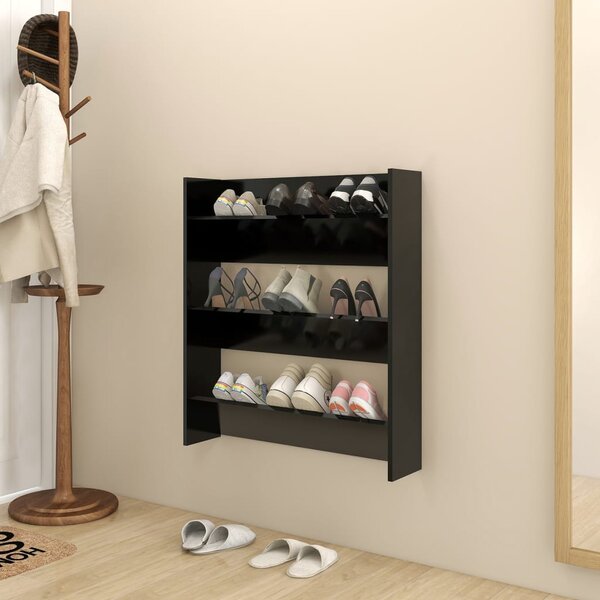 Wall Shoe Cabinet Black 80x18x90 cm Engineered Wood