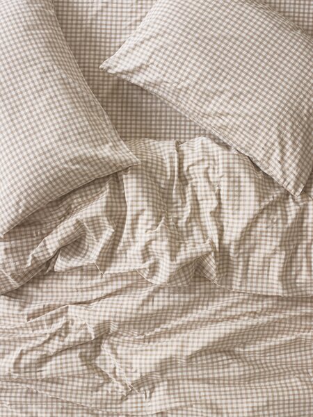 Café au Lait Gingham Washed Cotton Duvet Cover | Single | Piglet in Bed