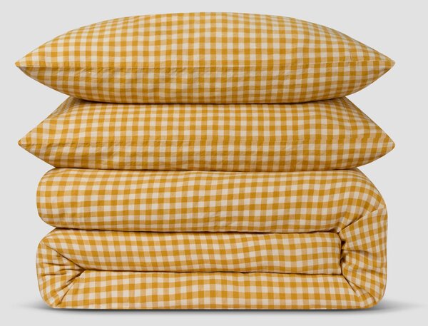 Honey Gingham Linen Blend Duvet Set | Single | Piglet in Bed