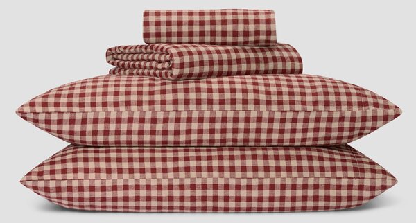 Rhubarb Gingham Linen Blend Sheet Set | Single | Piglet in Bed
