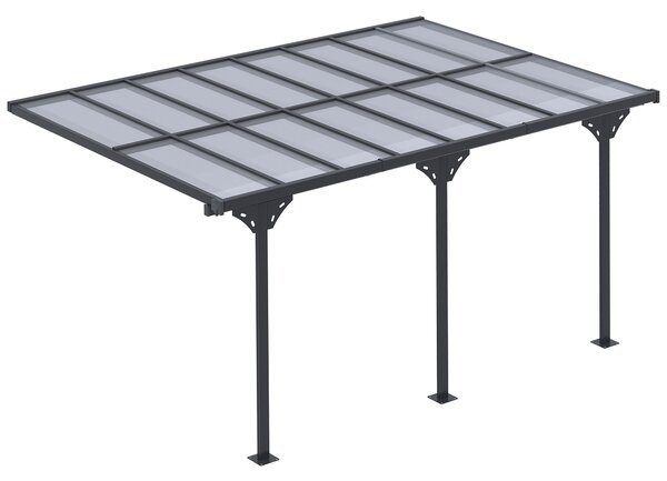 Outsunny 4.35 x 3m Curtained Gazebo, Wall-mounted Aluminum Pergola with PC Roof for Patio, Grey Aosom UK