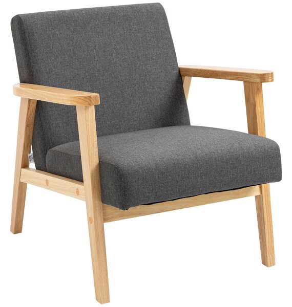 HOMCOM Fabric Accent Chair for Living Room, Anti-Cat-Scratch Armchair with Rubber Wood Frame and Padded Cushion, Dark Grey Aosom UK