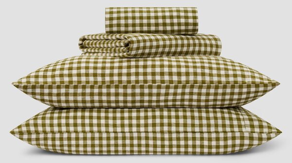 Botanical Green Gingham Linen Blend Sheet Set | Single | Piglet in Bed