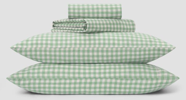 Sage Green Gingham Linen Blend Sheet Set | Single | Piglet in Bed