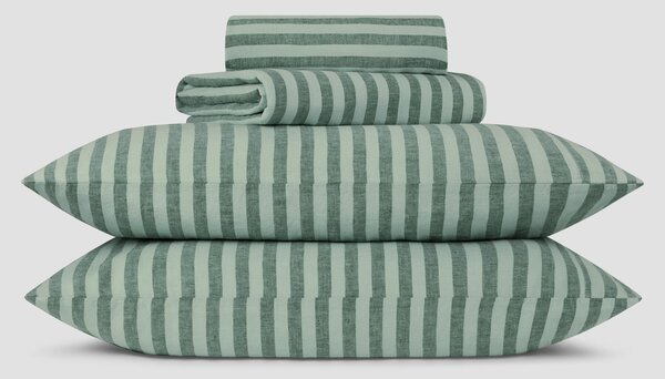 Pine Green Pembroke Stripe Linen Blend Sheet Set | Double | Piglet in Bed
