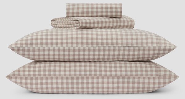 Mushroom Gingham Linen Blend Sheet Set | Single | Piglet in Bed