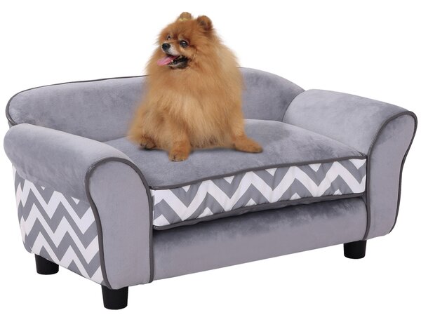 PawHut Pet Sofa, Mini to Small Dogs, Cat Lounger with Plush Cushion, Detachable Legs, Easy Clean, Sturdy Wood Frame, Grey