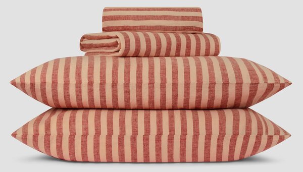 Sandstone Red Pembroke Stripe Linen Blend Sheet Set | Single | Piglet in Bed