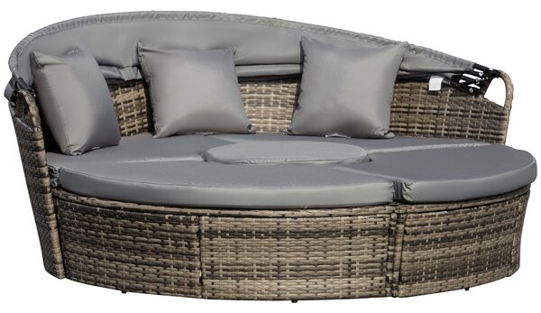 Outsunny 6-Seater Rattan Round Sofa Bed Garden Cushioned Wicker Furniture with Coffee Table Patio Conversation Furniture Set - Deep Grey
