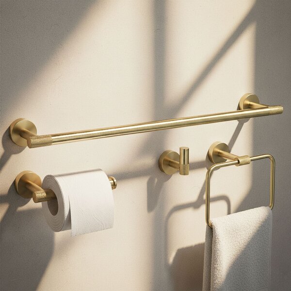 Bathroom Accessories Set GRID Brush Gold 4 Pieces