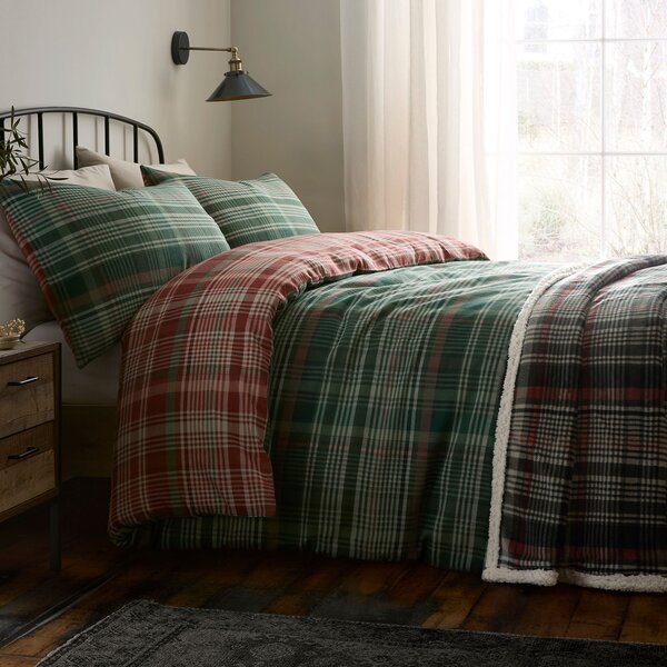 Dreams and Drapes Bennet Check Brushed Cotton Duvet Cover Bedding Set Green