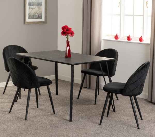 Mequon Black Marble Effect Dining Table With 4 Velvet Chairs