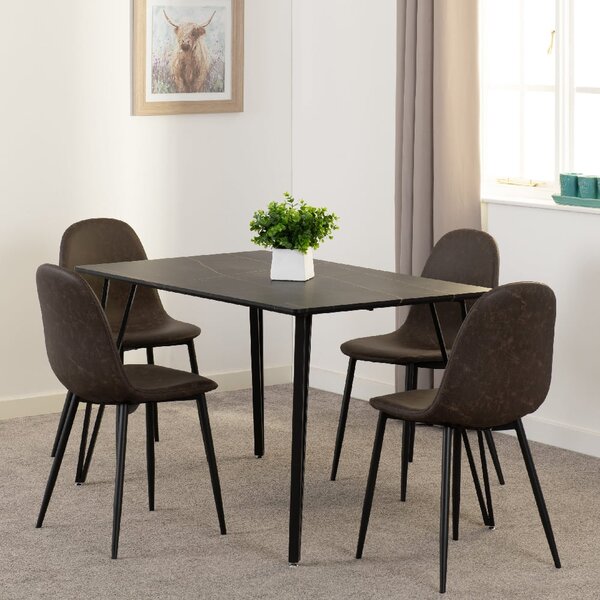 Mequon Black Marble Effect Dining Table With 4 Alsip Brown Chairs