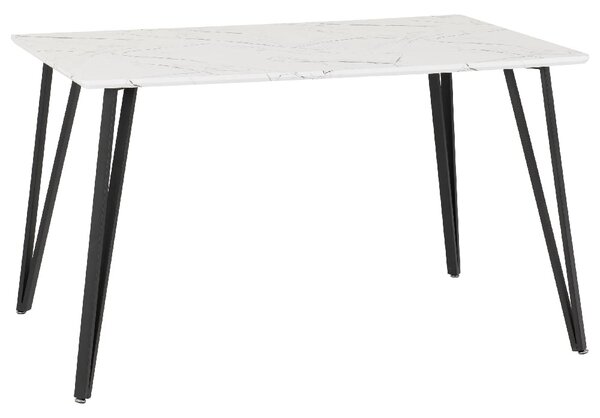 Mequon Wooden Rectangular Dining Table In White Marble Effect