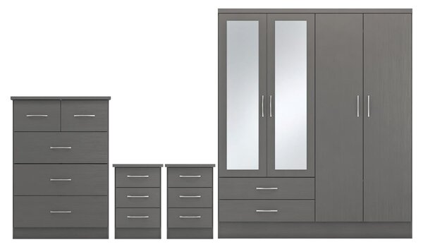 Mack Mirrored Bedroom Furniture Set With 4 Doors In Grey