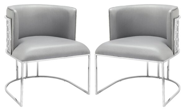 Palmer Grey Faux Leather Dining Chairs With Silver Frame In Pair