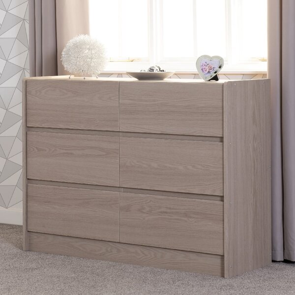 Palmyra Wooden Chest Of 6 Drawers In Smoked Ash