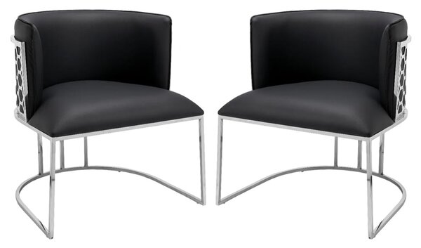 Palmer Black Faux Leather Dining Chairs With Silver Frame In Pair