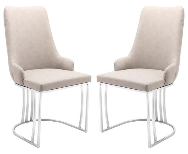 Burma Beige PU Leather Dining Chairs With Steel Frame In Pair
