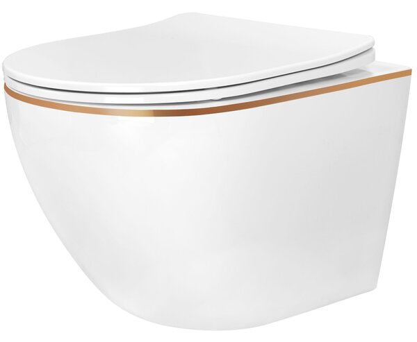 Set Toilet bowl WC CARLO Mini Flat + bidet CARLO Mini White Gold Edge
