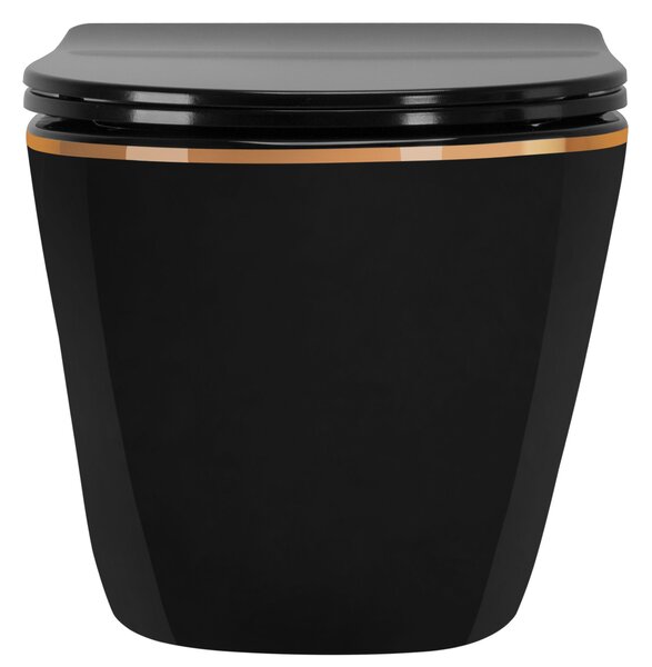 Toilet bowl Rea CARLO Mini Rimless Duroplast Flat Black Gold Edge