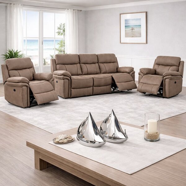 Rasalas Fabric Electric Recliner 3+1+1 Seater Sofa Set - Sahara