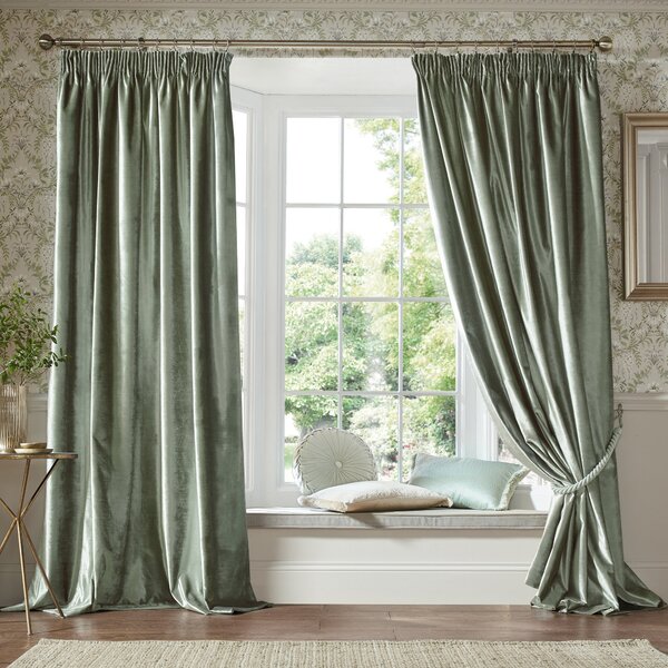 Laura Ashley Loretta Ready Made Pencil Pleat Curtains Sage Green