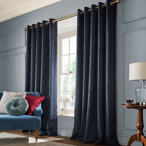 Laura Ashley Barley Embossed Ready Made Eyelet Curtains Midnight