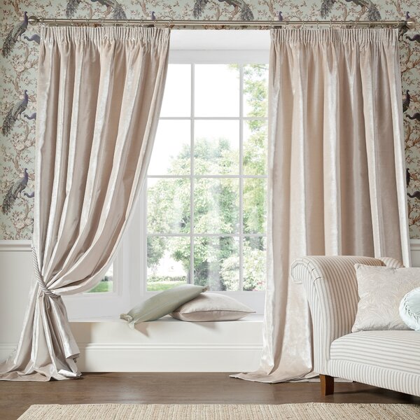 Laura Ashley Loretta Ready Made Pencil Pleat Curtains Pale Truffle