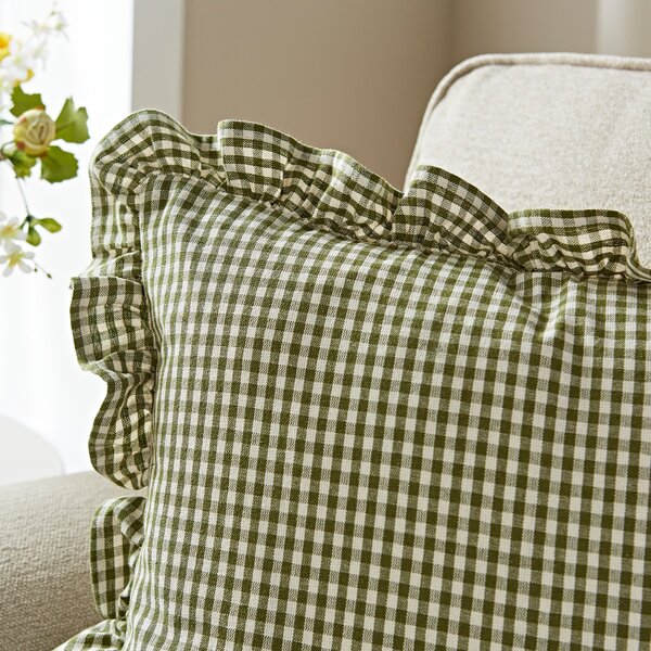 Gingham Frill Cotton Square Cushion Cover