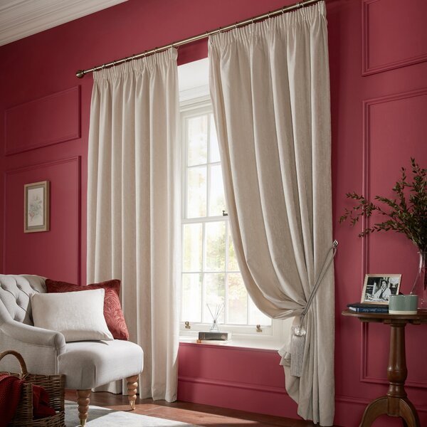 Laura Ashley Whinfell Ready Made Pencil Pleat Curtains Natural