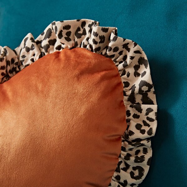 Leopard Butterscotch Heart Frill Cushion