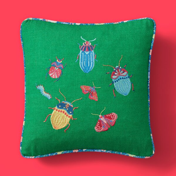 Sophie Robinson Love Bugs Embroidered Cotton Cushion