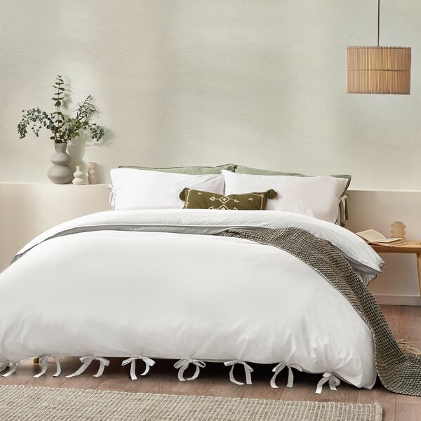 Mallow Bowtie Cotton Bedding Set Warm White