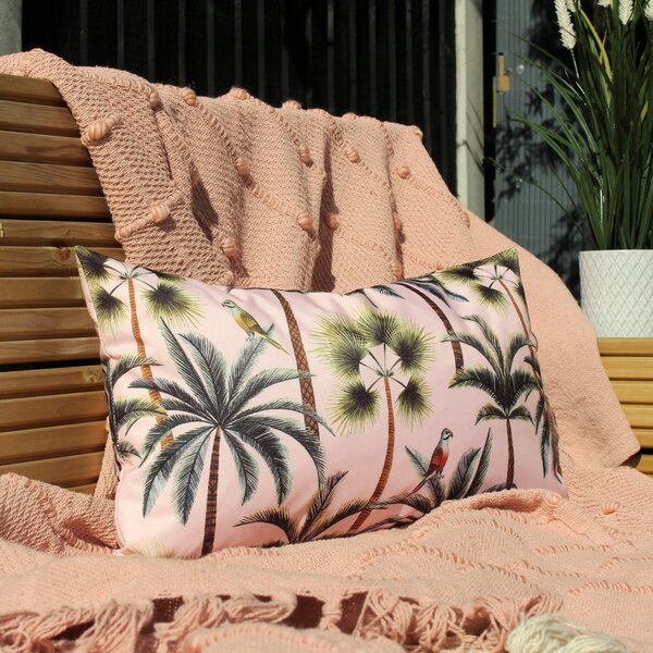 Palms Boudoir Outdoor Filled Cushion 30cm x 50cm Blush