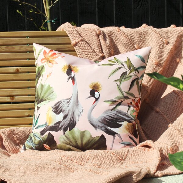 Cranes Outdoor 43cm x 43cm Filled Cushion Blush Forest