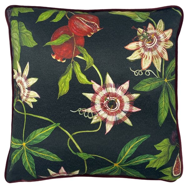 Figaro Floral Piped Velvet Filled Cushion 43cm x 43cm Green