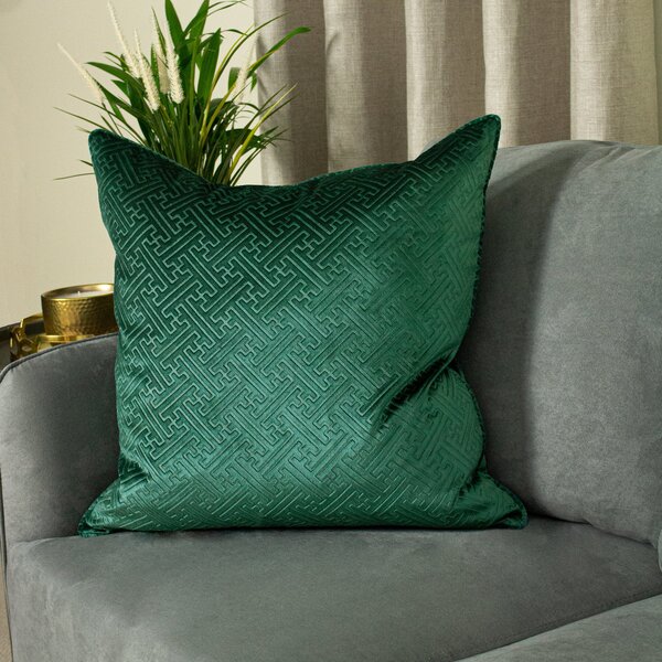 Florence Embossed Velvet 55cm x 55cm Filled Cushion Emerald