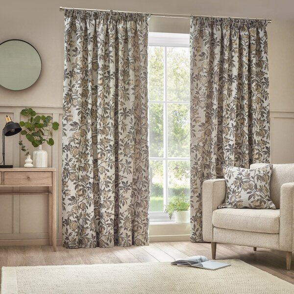Pomegranate Floral Jacquard Ready Made Curtains Natural