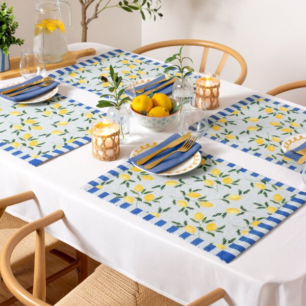 Lemons Set of 4 Indoor Outdoor 46cm x 36cm Placemats Blue