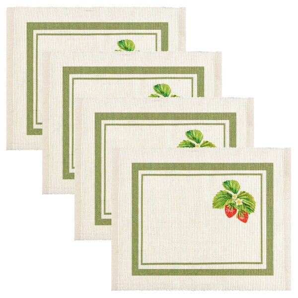 Strawberries Set of 4 Indoor Outdoor 46cm x 36cm Placemats Sage