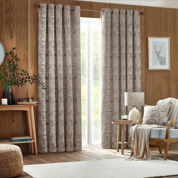 Winter Woods Chenille Ready Made Eyelet Curtains Taupe