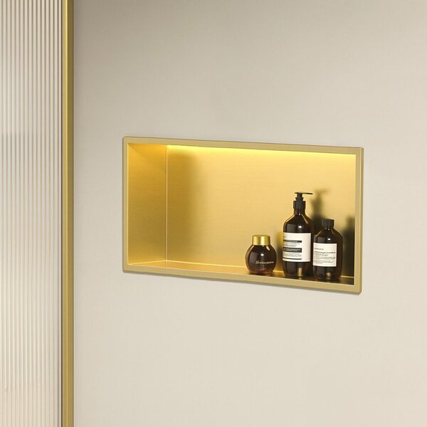 Bathroom shelf LED 30x60 brush gold
